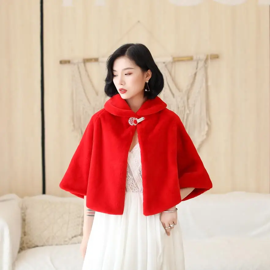 Шамаи красный искусственный мех зимнее свадебное обертывание теплое слоновой