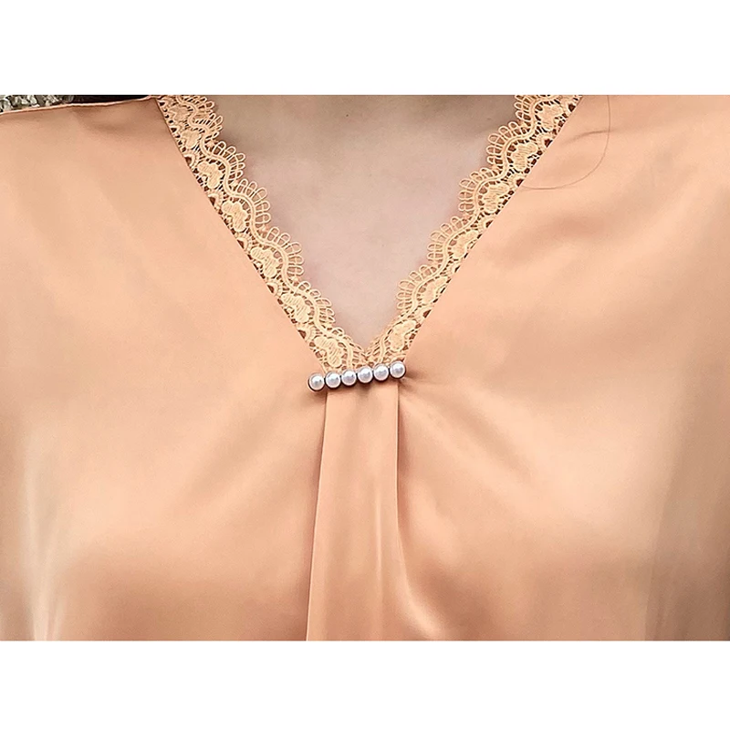 

Plus Size Clothing Women Summer Blouse Orange V-neck Lace chiffon Loose Short Sleeve Tops Temperament OL Style XL-5XL 13966