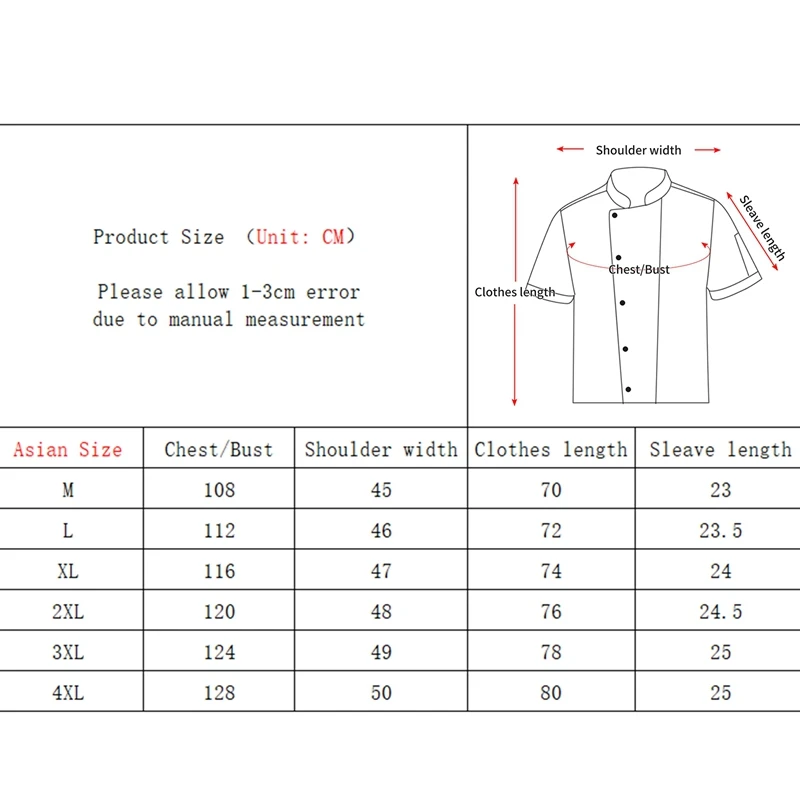 

Summer Short Sleeve Chef Jackets for Women Men Chef Uniform Professional Uniform Overalls Outfit Food Service Waiter Work Shirts
