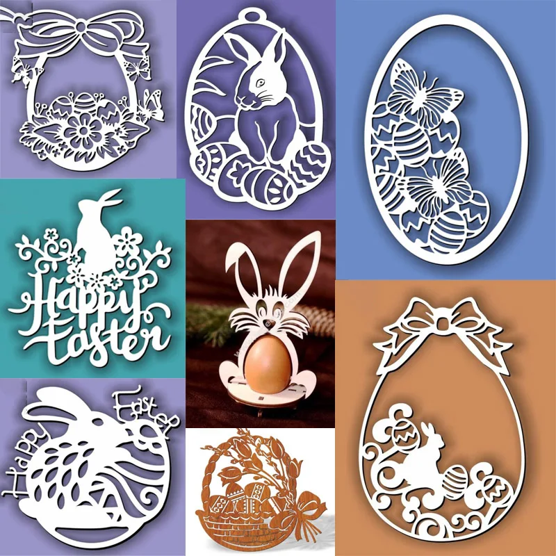 

40 Easter Rabbit Bunny Basket Eggs 2D Vector Drawing Files for Laser Cut DXF CDR Fomats Designs Cricut Ornaments Decoration