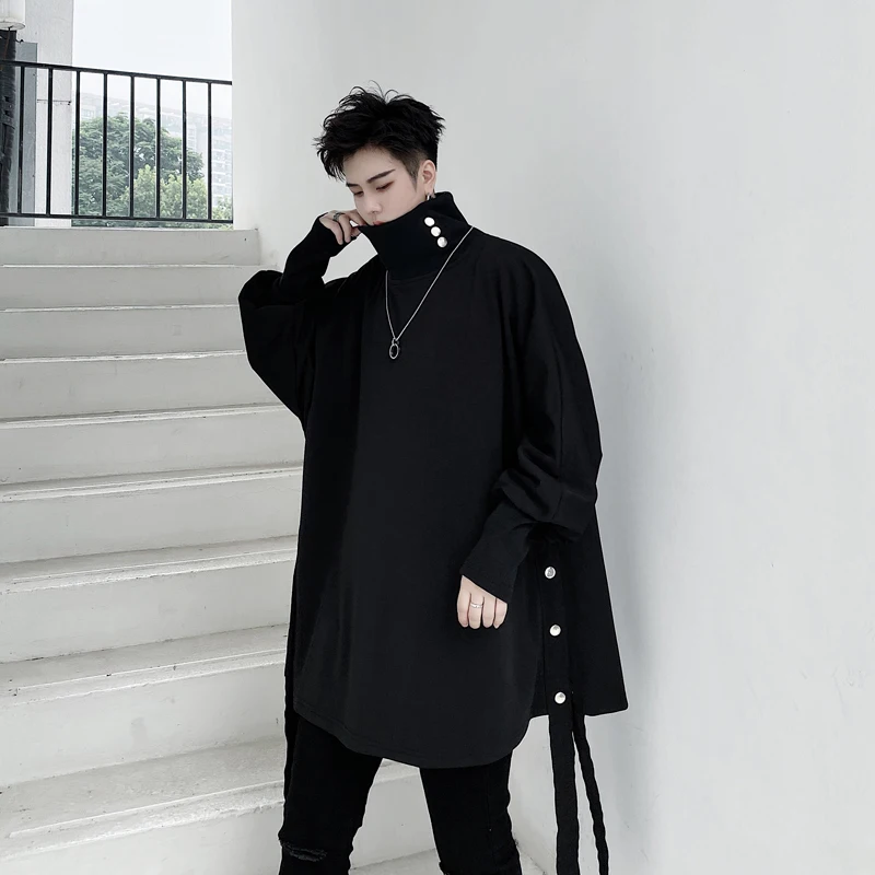 

Men punk hip hop turtleneck oversized hoodie vintage women harajuku ribbons street pullover sweatshirts