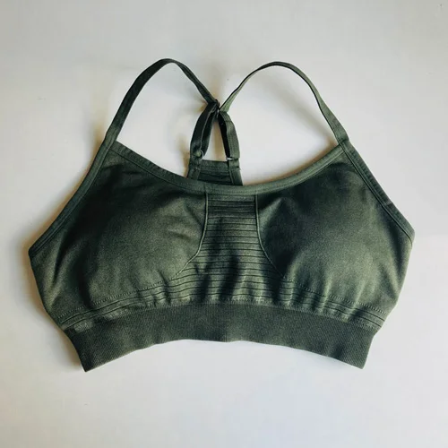 Army green Ретро бесшовный спортивный бюстгальтер для женщин фитнес-Бюстгальтер с бретельками для йоги Регулируемый тренировочный топ для спортзала с высокой ударной подкладкой бюстгальтеры - Цвет: Army green