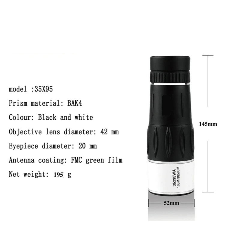 

High Power 35X95 Monocular Eyepiece Telescope Long Range for Camping Hunting Lll Night Vision Zoom Binoculars