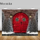 Mocsicka фон для фотосъемки с изображением Красной деревянной двери рождественской елки Зимний снег ребенок портрет ребенок Фото фон