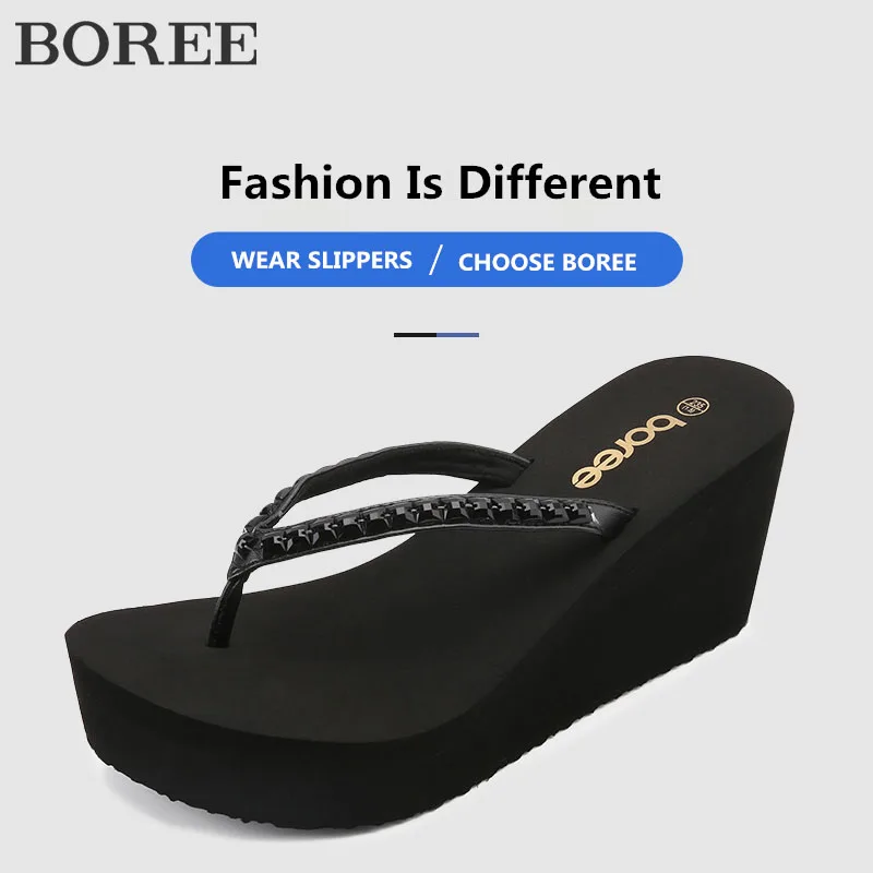 

BOREE Women Summer Bling Crystal Slippers Flip Flops Platform Wedges Slipper Vacation Beach Outdoor Sandals femmes chaussures