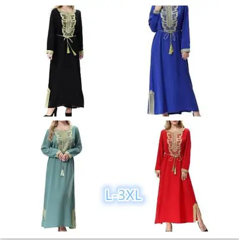 Muslim Embroidery Abaya Maxi Dress Women Jalabiya Middle East Islamic Robe Kimono Long Sleeve Turkey Hijab Arab Dubai
