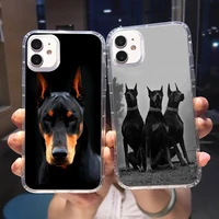 animal doberman dog phone case transparent for iphone 6 7 8 11 12 s mini pro x xs xr max plus cover funda shell