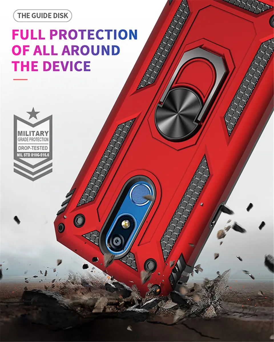 Heavy duty Magnetic hard shockproof finger ring holder back cell phone case cover for LG aristo 2 3 K40 K50 Q60 K12 PLUS |
