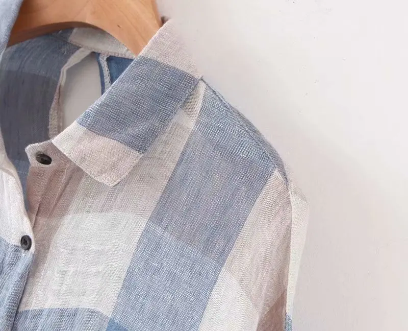 Уличная одежда Bazaleas синие и серые женские топы блузки в клетку с отложным