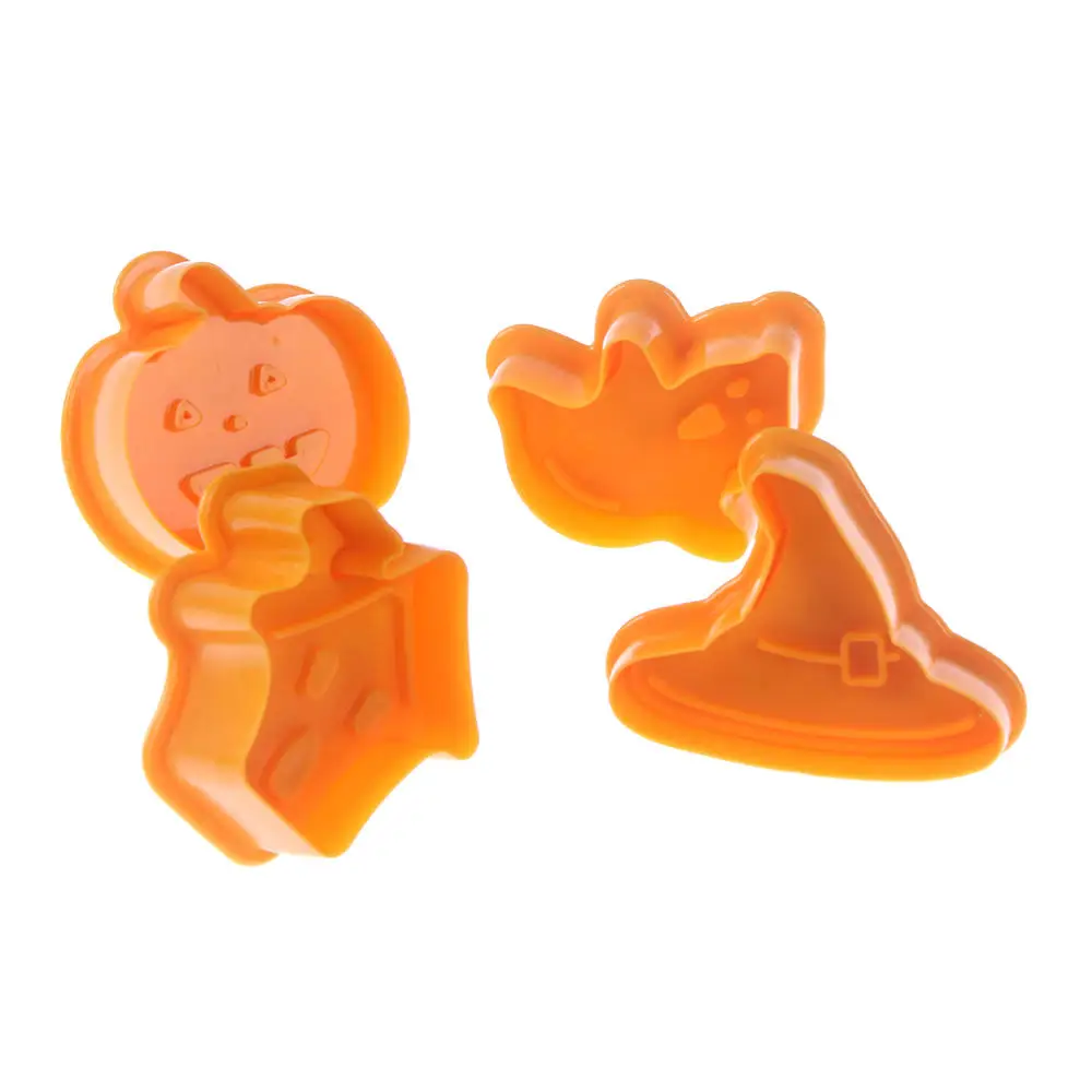 

4pcs Halloween Pumpkin Ghost Theme Plastic Cookie Cutter Plunger Fondant Sugarcraft Chocolate Mold Cake Decorating Tools