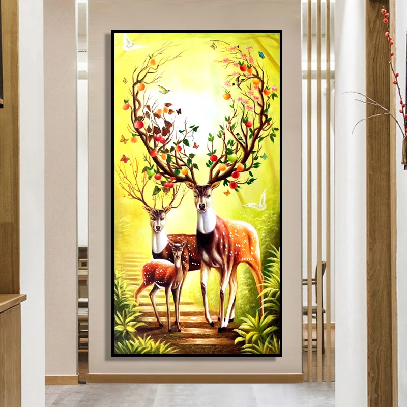 

100% Hand Painted Abstract Milu Deer Art Painting On Canvas Wall Art Wall Adornment Pictures Painting For Live Room Home Decor
