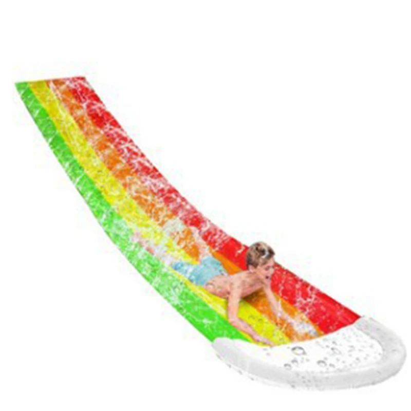 

Lawn Water Slides Rainbow Slip Slide with Splash Sprinkler and Crash Pad for Kids Backyard Swimming Pool Games