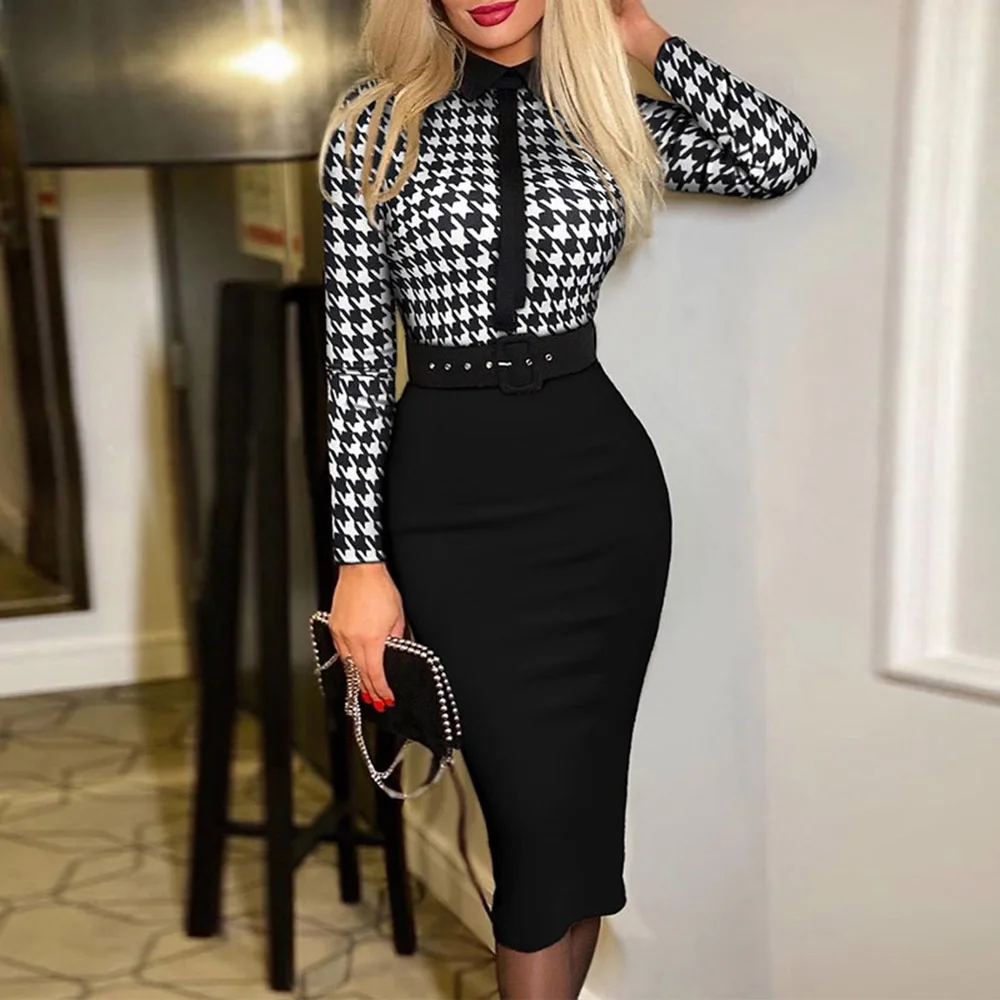 

Office Lady Dresses For Women Fashion Sexy Bodycon Tight Mid-length Long Sleeves Work Wear Female Party Dresses 2022 Spring