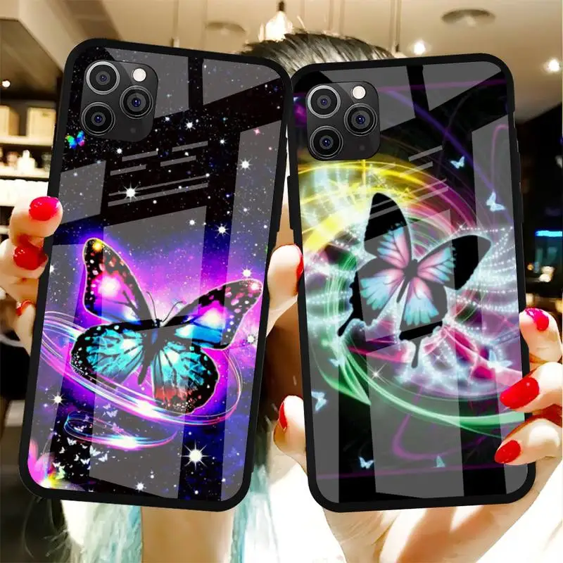 

Cute Flower Butterfly Phone Case Tempered Glass For Iphone6plus 6S 7 7plus 8 X XS XSmax XR 11 12 Pro Max 12mini