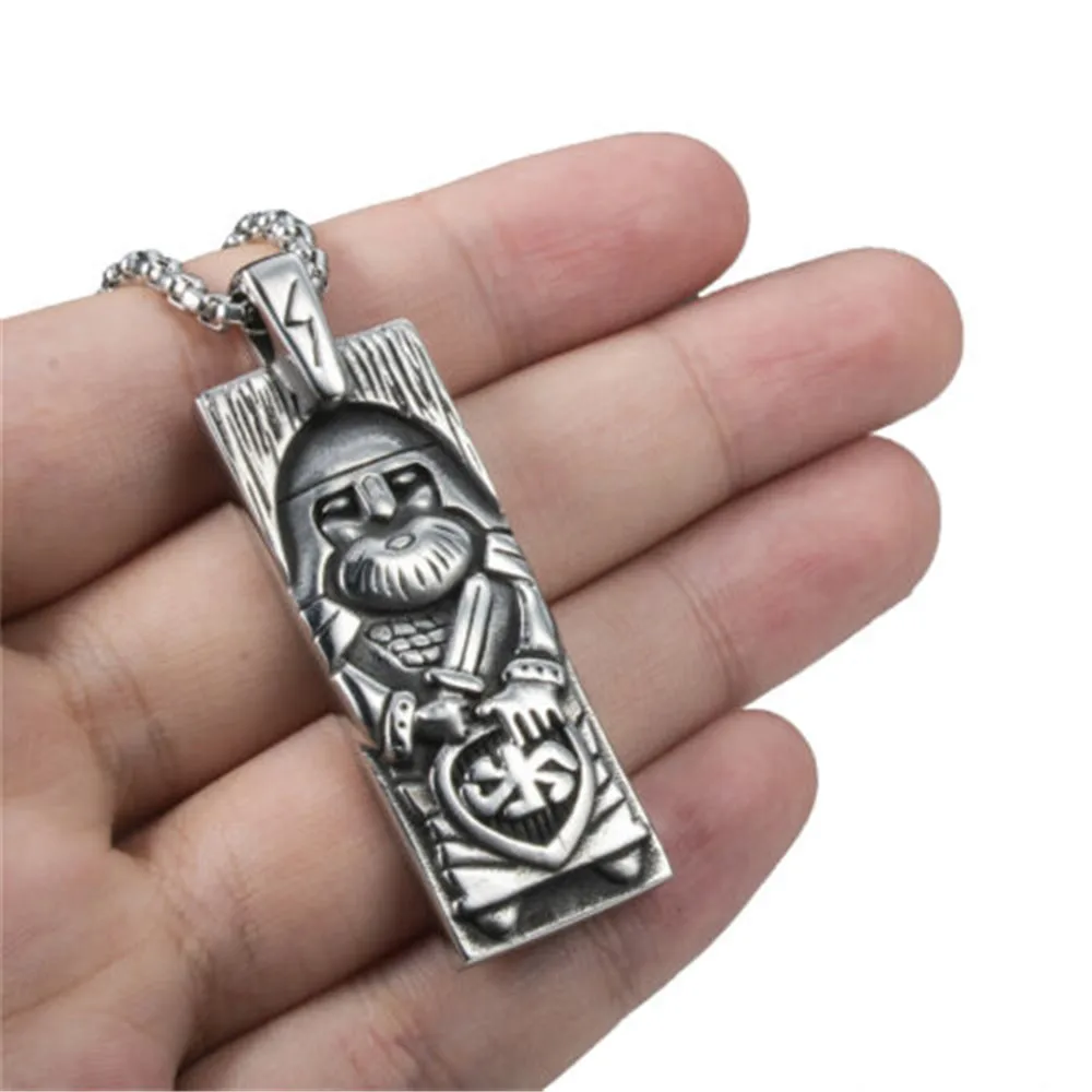 

Viking Warrior Tag Symbol Solid Stainless Steel Men Amulet Pendant 24 inch Chain