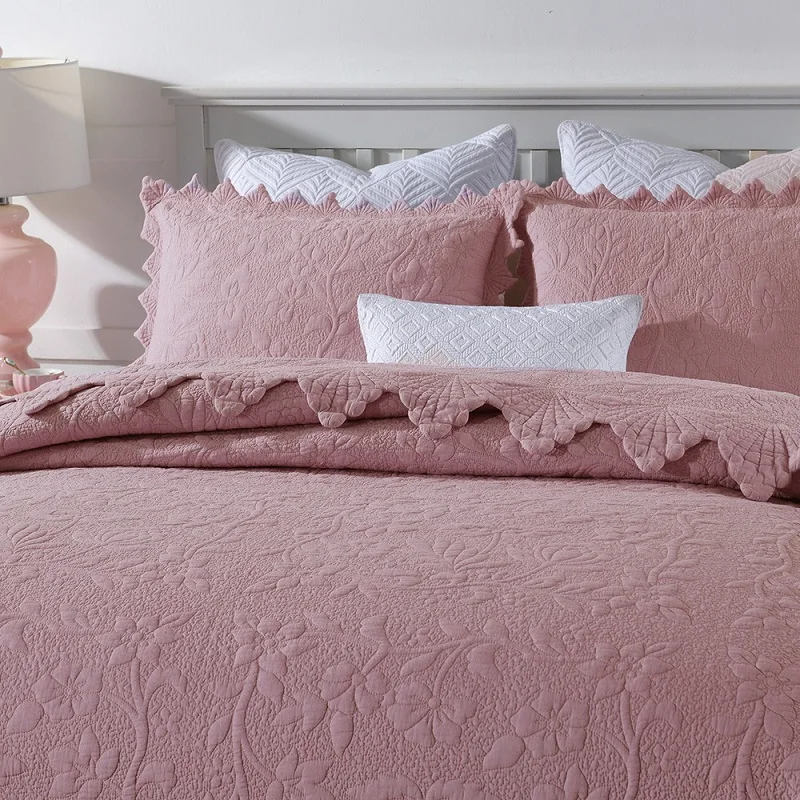 Online Set Trapunta Ricamata Di Qualità 3 Pezzi Coperta Trapuntata In Cotone Copriletto Spesso Sui Copriletti Copriletto Tinta Unita King Size