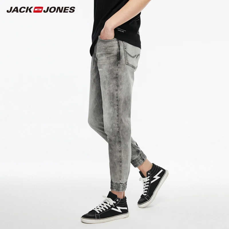 JackJones Men's Slim Fit Sports Streetwear Jeans Distressed Ankle-tied Grey Male Denim Menswear| 219332578 | Мужская одежда