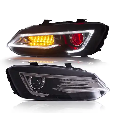 Налобный фонарь Demon Eyes для Volkswagen Polo 2011-2018, Автомобильный светодиодный налобный фонарь в сборе, дневные ходовые огни, налсветильник фонарь с д...