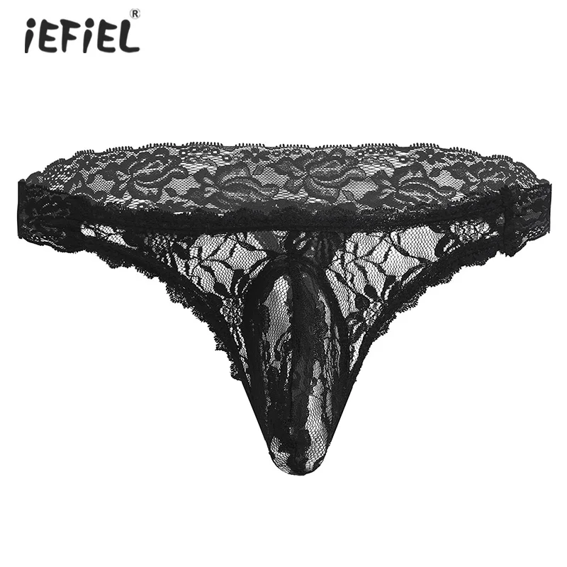 Gay Lingerie Lace See through Mens Thongs and G-strings Bulge Pouch Tanga Hombre Underwear Sexy Mens Briefs Erotic Sissy Panties
