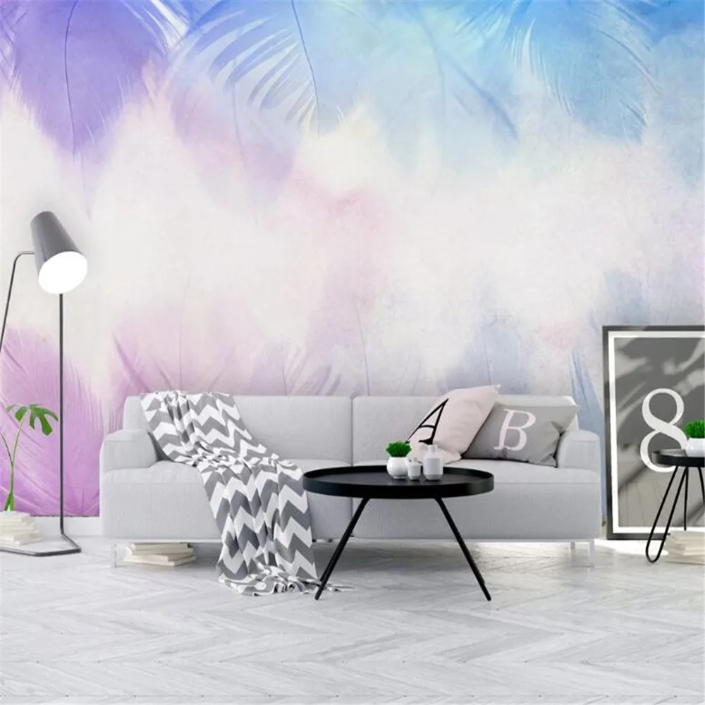 

milofi custom wallpaper mural 3D Nordic small fresh hand-painted cartoon color feather mural TV background wall