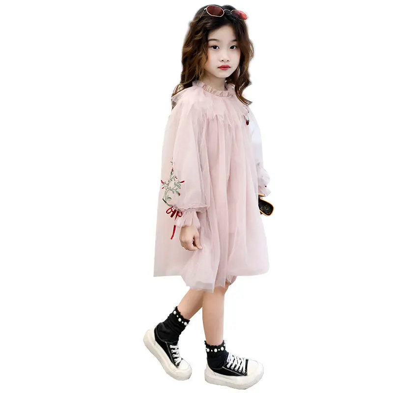 Dress Girl Princess Pink Mesh Hollow Out Embroidery Floral Lace Fashion Party Wedding 2019 New Midi Long Ball Gown | Детская одежда и