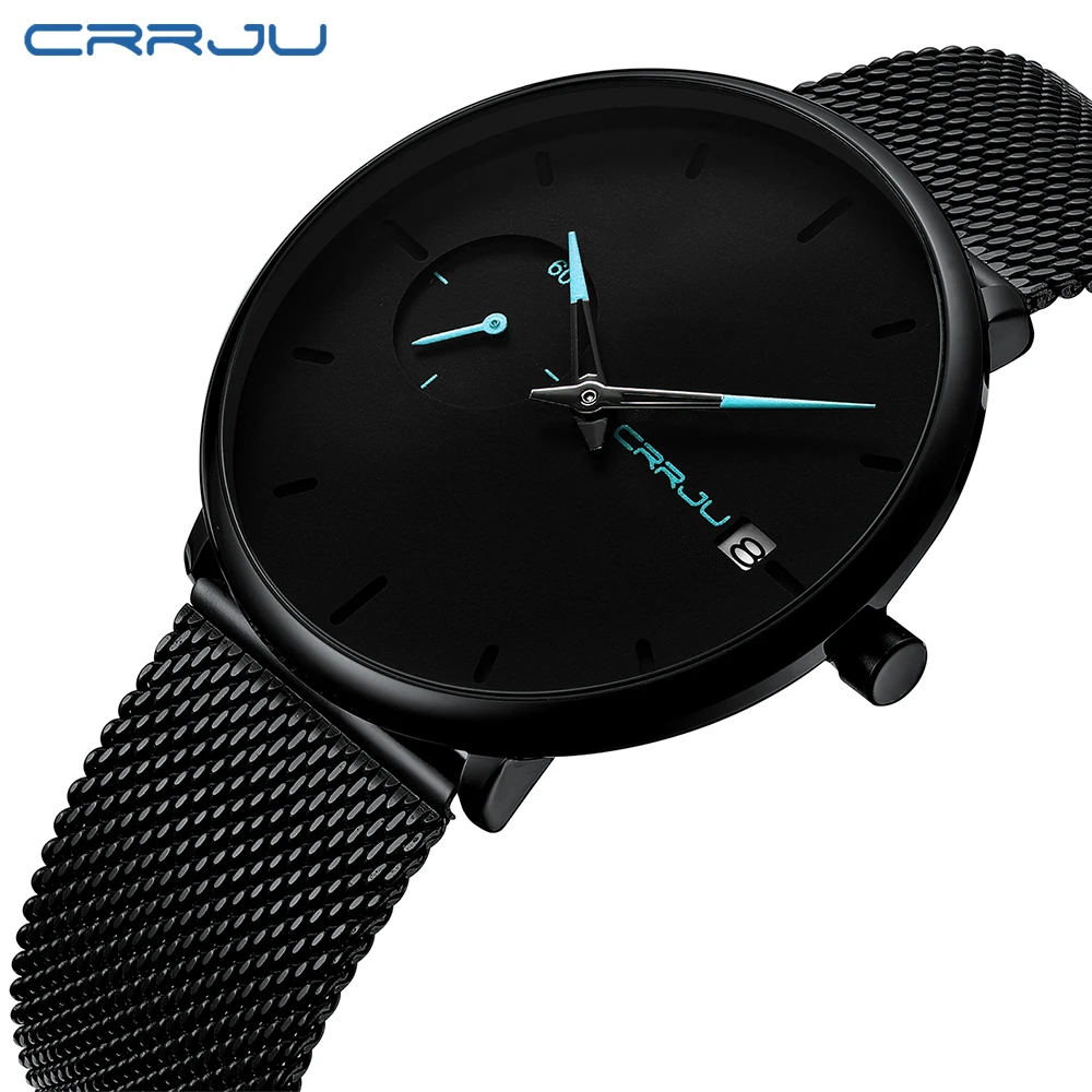 Relogio Masculino CRRJU ультра тонкие часы для мужчин Аналоговые кварцевые наручные с