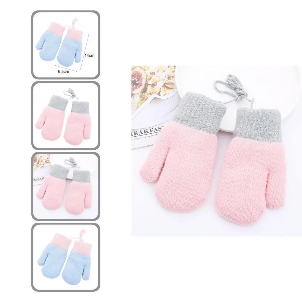 

1 Pair Boys Girls Gloves Cute Coldproof Knitting Gloves Hanging Rope Full Finger Girls Gloves