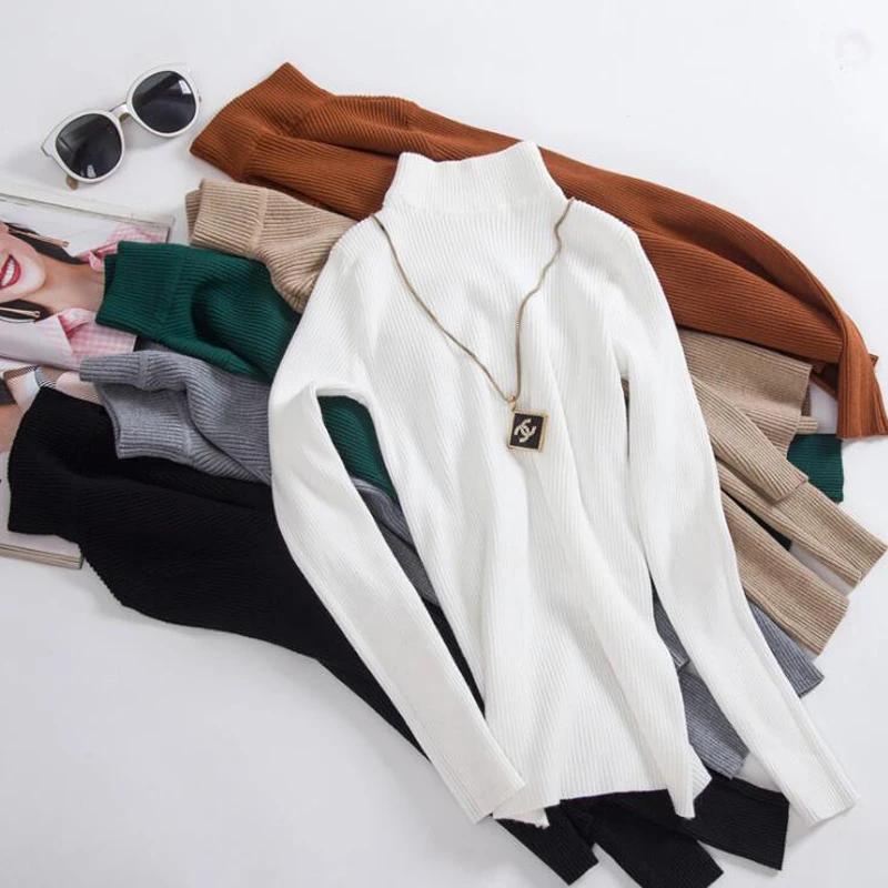 Винтажная водолазка женские пуловеры однотонный осенне-зимний Повседневный