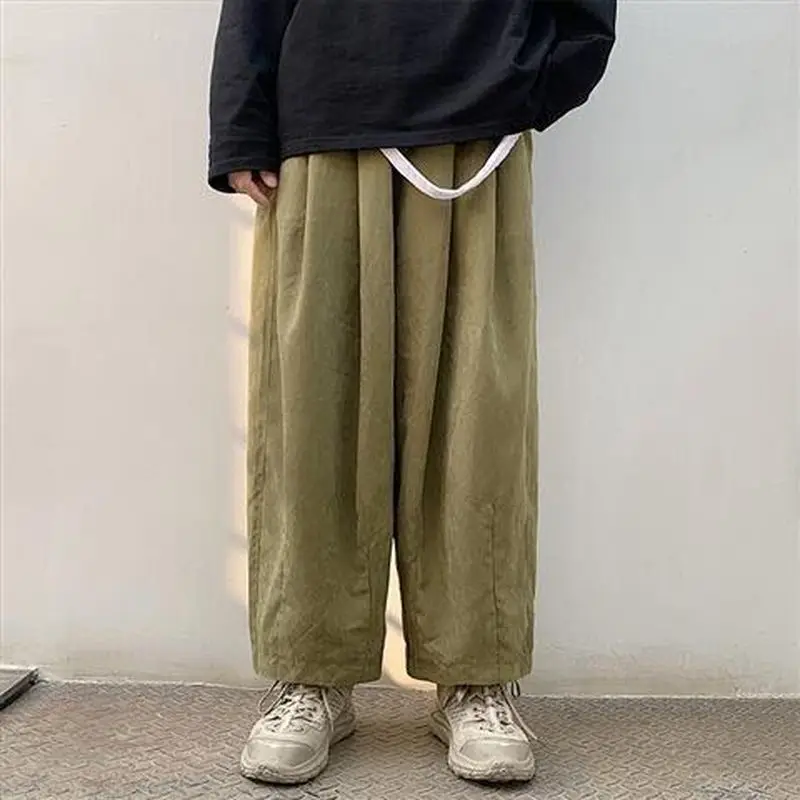 

Baggy Pants Men Summer Hong-Kong Style Solid Color Straight Wide-leg Trouser Male Casual Loose Drawstring Drape Oversize Clothes