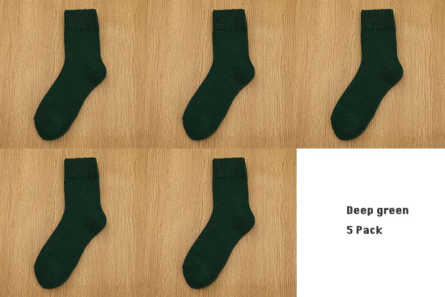 Deep green 5 pack 5 пар/компл. зимние шерстяные носки для Для женщин, толстые, теплые, мягкие, махровые Короткие носки женские Повседневное однотонные Цвет носки размеры 36–40 - Цвет: Deep green 5 pack