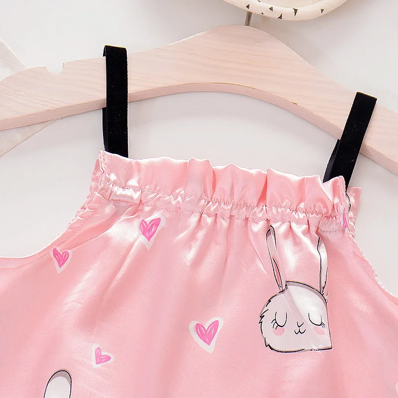 Шелковая майка принцессы для маленьких девочек Пижамный костюм Детская летняя