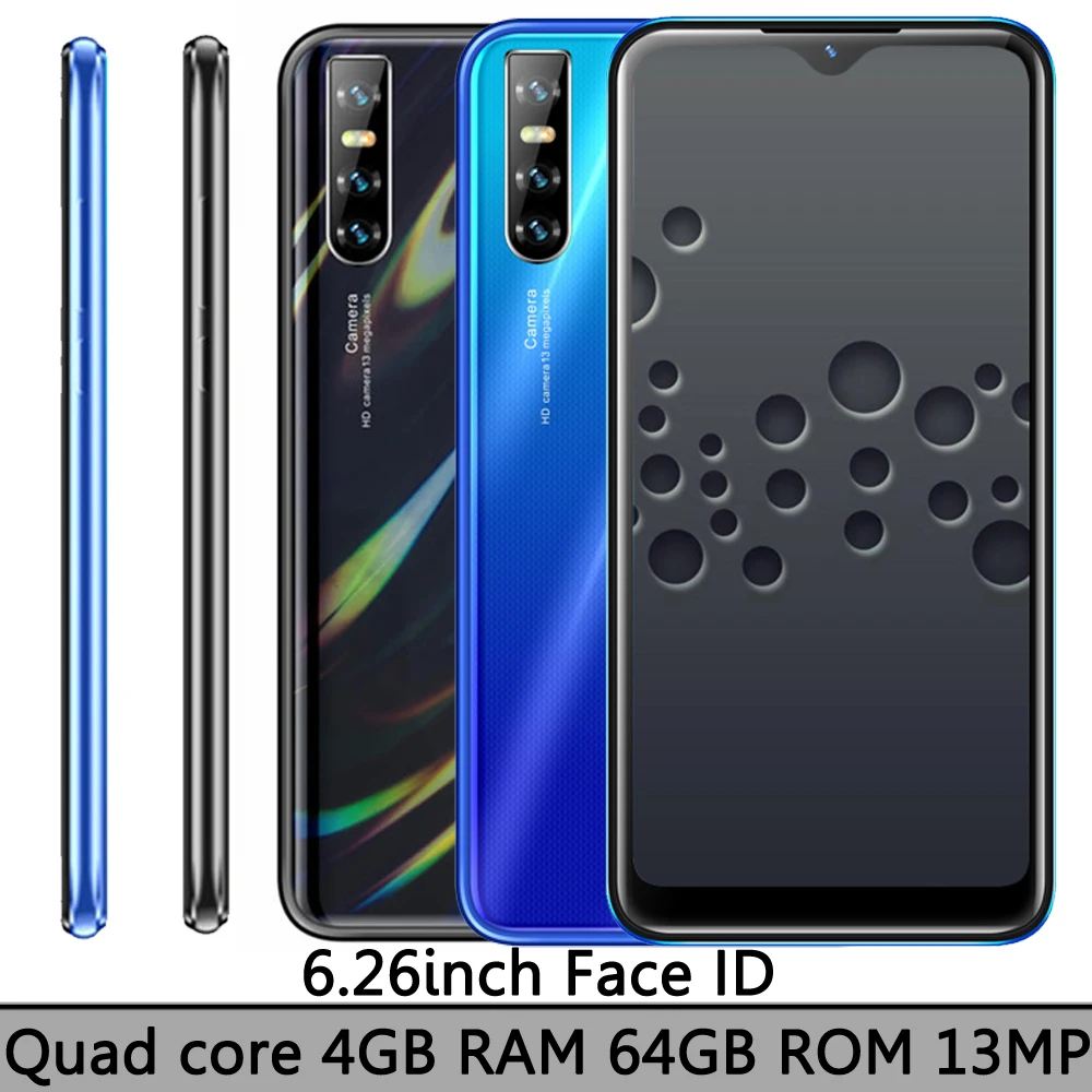 

4G RAM 64G ROM 9C 6.26inch Unlocked Android Water Drop Screen Quad Core 13MP HD Camera Smartphones Face Id Global Mobile Phones