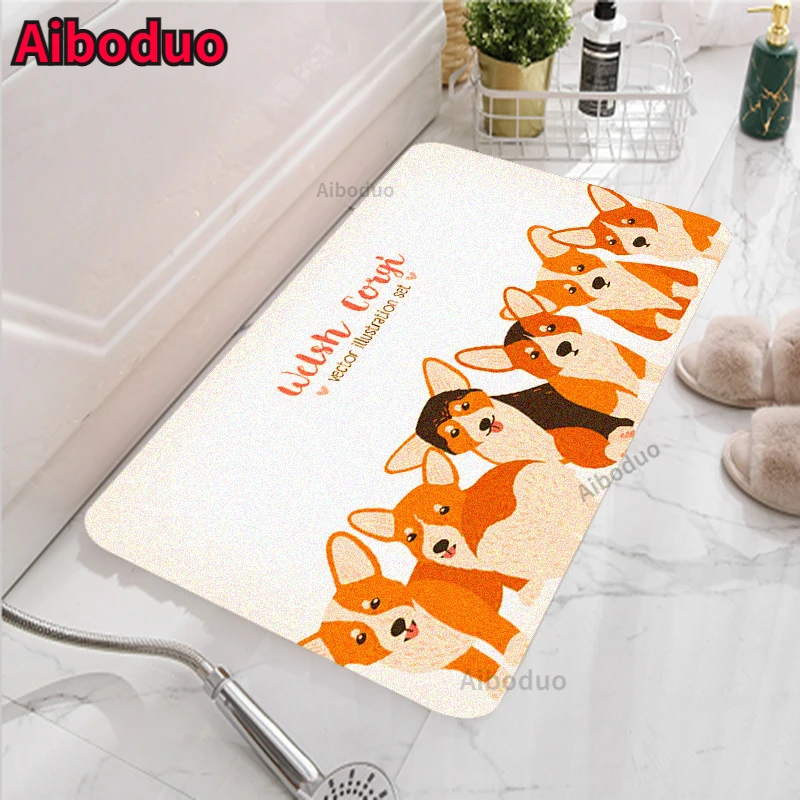 

Cute Dog Pattern Door Mat Living Room Bathroom Carpet Set Toilet Mat Set Bathroom Non-slip Waterproof Shower Room Mat Bath Rug