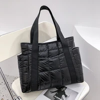 2021 hit winter brand textured padded design duffel women bag nylon big totes plaid shoulder bags designer shopper handbags