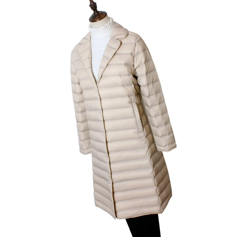 

Winter Thin Light 2021 New Jacket Women Covered Button Solid Long Style 90% White Duck Down Autumn Warm Coat and Jackets