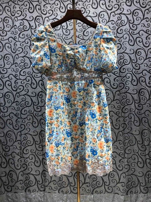 

Новинка 2021, женское модное платье с коротким рукавом и квадратным вырезом, женское асимметричное платье с вышивкой бисером и принтом, плать...