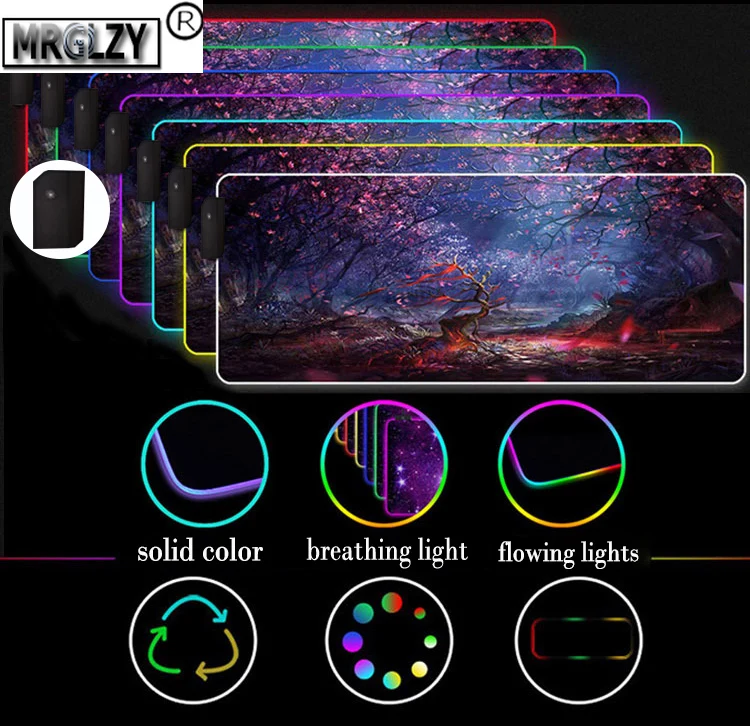 

XGZ RGB mouse pad shadow big gaming accessories office desk mat LED color waterproof non-slip 40x90cm household carpet mat