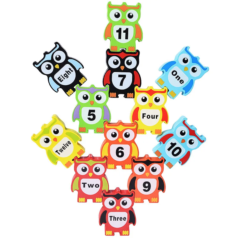 Animal Owl Balance Games Wooden Stacking Blocks for Baby Kids Brain Developing Educational Montessori Toys Boys Girls Gift
