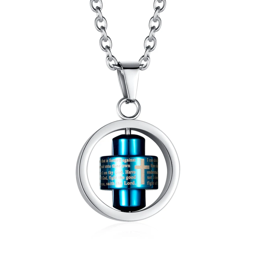 

BOEYCJR Bible pattern Cross Necklace Rotatable Necklace&Pendant Fashion Jewelry HipHop Punk Necklace For Men or Women
