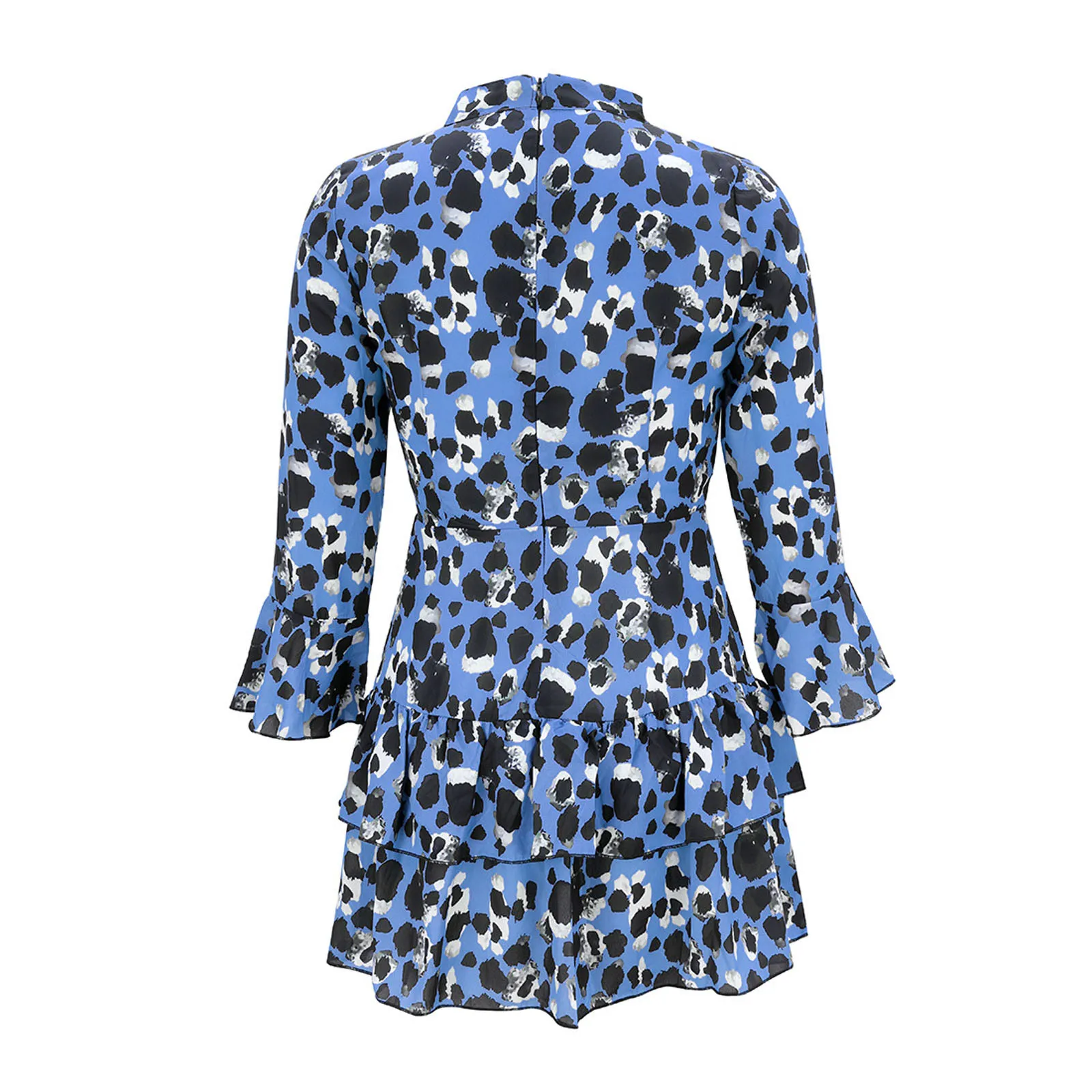 

Dresses For Women 2021 Summer Casual Leopard Printing Long Sleeve V-neck Mini Dress Female High Waist Party Dress#35