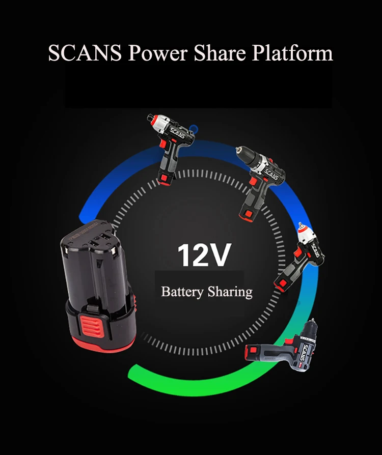 

Power Tools SCANS 12v Cordless Electric Drill Screwdriver Lithium Battery Mini Quckly Self-Tight Chuck Soft Hand