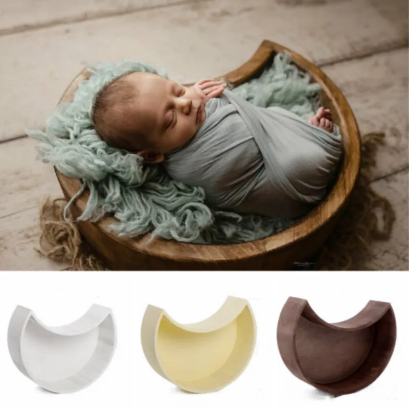 2021 Newborn Photography Props Crescent Moon Basket Baby Posing Container Wooden Posing Props Infant Photo Shoot Accessories