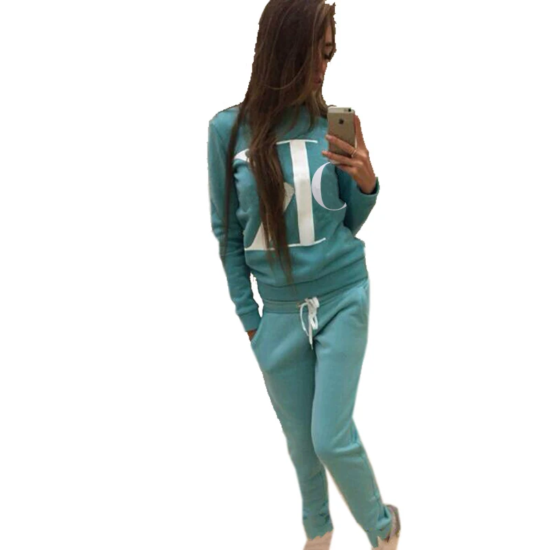 Осенне зимняя Женский комплект 2 шт. толстовка с капюшоном брюки буквенным