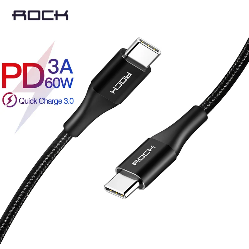 Кабель ROCK usb type C-type C для Macbook pro, кабель для зарядки данных type-c-USB C, кабель для мобильного телефона SAMSUNG, Xiaomi, HUAWEI
