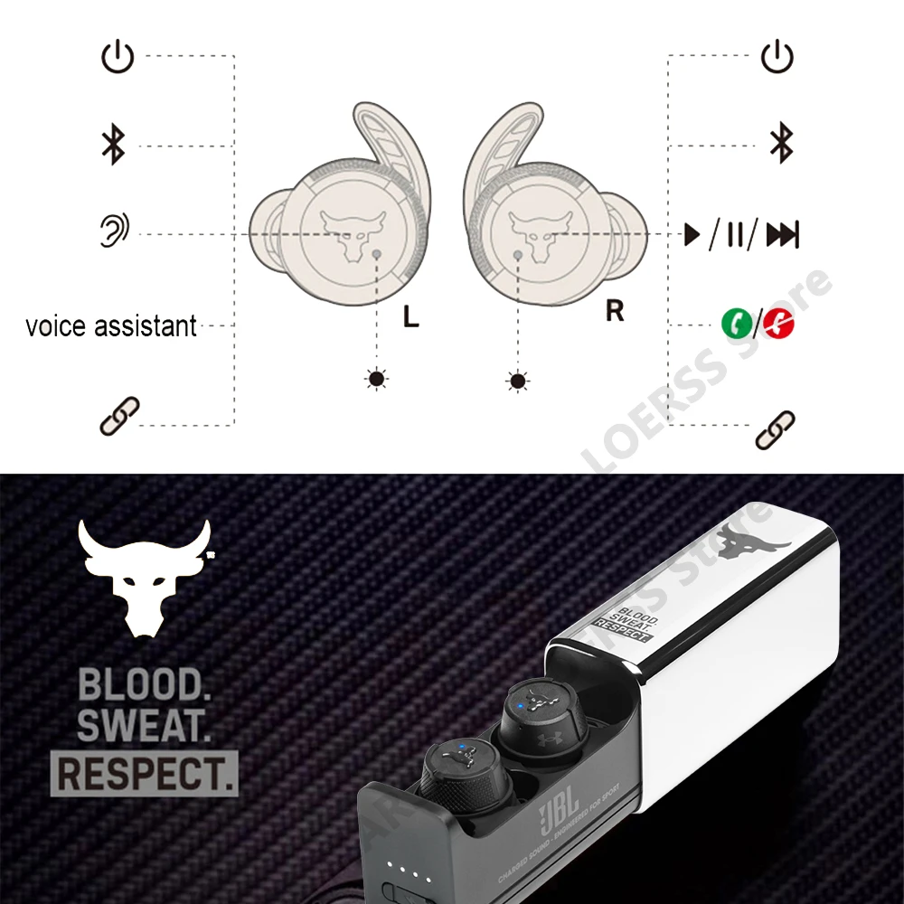 

JBL UA Project Rock True Wireless X Original Bluetooth Headsets In-Ear IPX7 Stereo Headphone with Mic Earbuds Sport Earphone