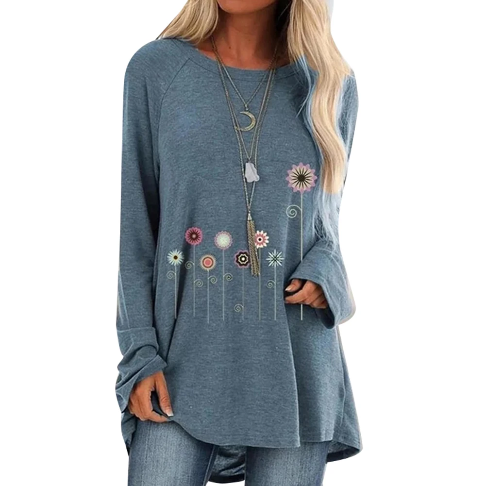 Размера плюс для женщин модные футболки девочек Повседневная Осенняя Цветочный