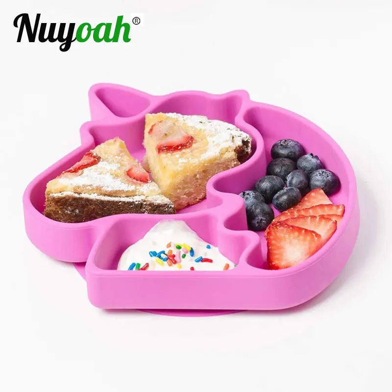 

Baby Silicone Plate Dish Unicorn Feeding Set Kids Divided Dinner Dishes Spoon Waterproof Suction Rotating Tableware BPA Free
