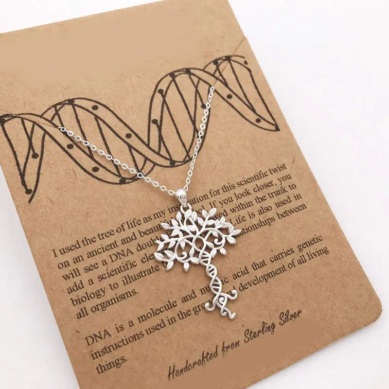 Древо жизни S925 серебряное ожерелье подвеска в виде ДНК ручной работы Элегантные