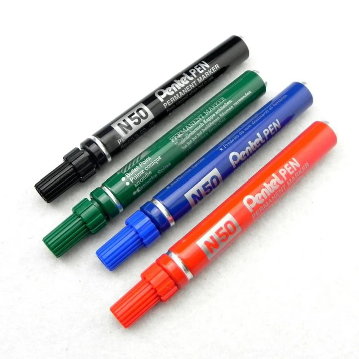 Перманентный маркер Pentel N50 4 шт. черная/синяя/зеленая/красная линия 3 мм|line fitness|pen ink