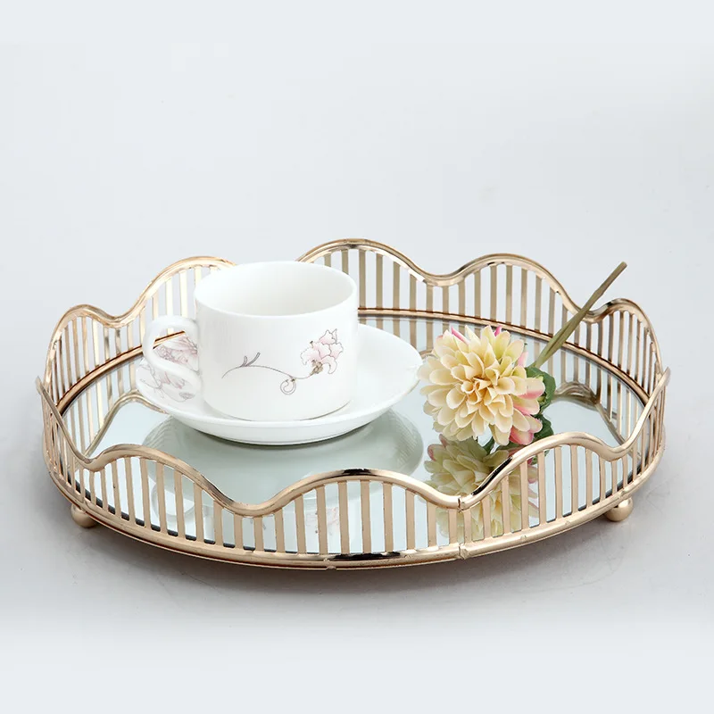 

Nordic Hollow Corrugated Mirror Tray Jewelry Cosmetic Fruit Storage Plate Desktop Organizer